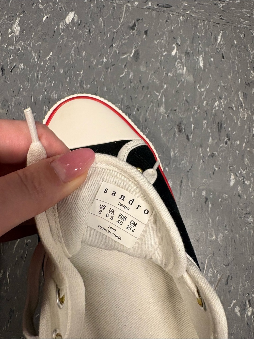 Sandro Black Low-Top Sneakers with White Trim and Red Stripe - Picture 3 of 8
